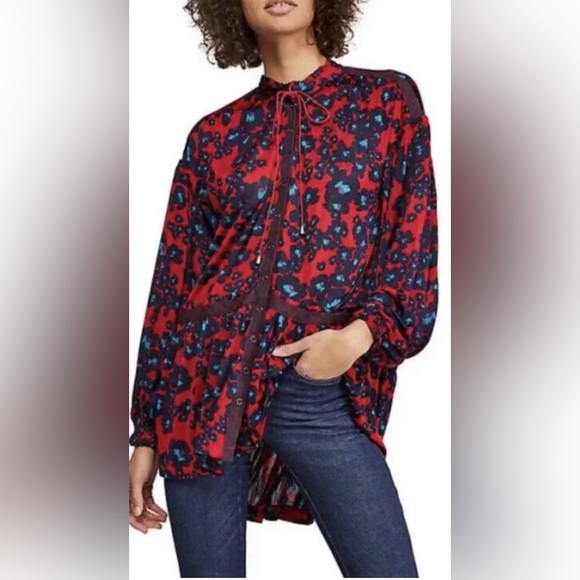 NWT Free People | Love Letter Long Sleeve Snap Front High/Low Tunic Merlot Combo - Picture 5 of 16